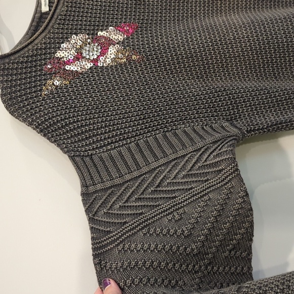 Maude Vivante Sweater Knit Sequins Rhinestones Gray size Large 100% Cotton - Picture 4 of 10